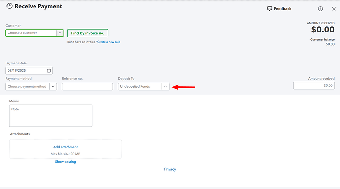 QBO Deposit to Payment on Invoice